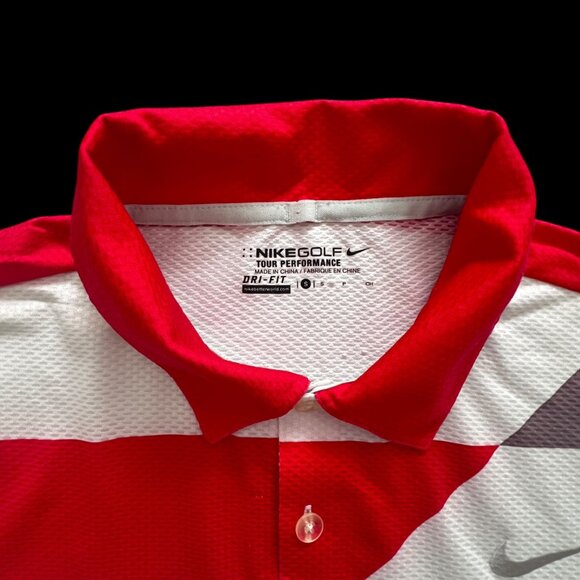 Nike Golf Dri-Fit Tour Performance Polo Shirt Mens S Red White Color Block Mesh - Picture 3 of 9